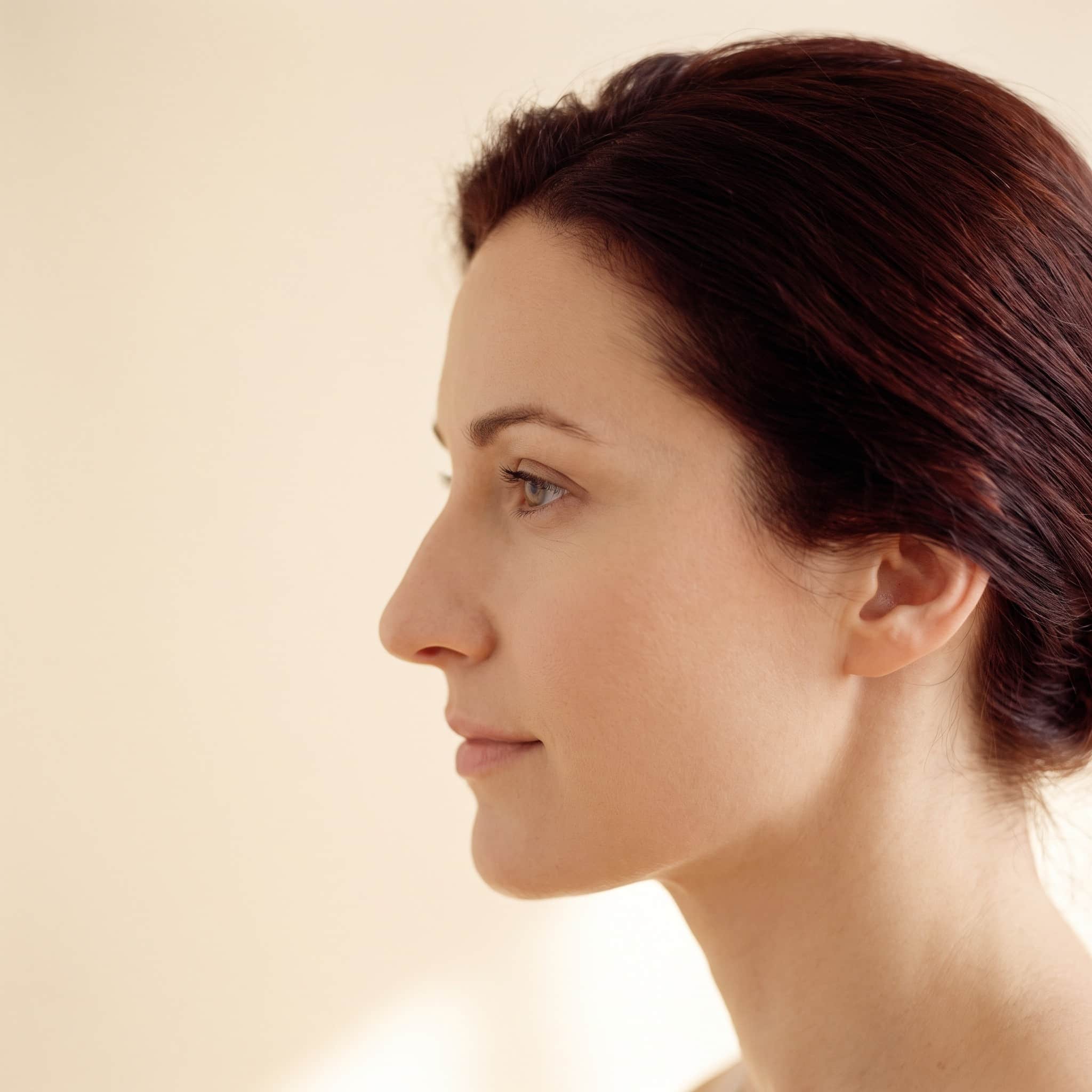 Profile of a woman's nose after rhinoplasty